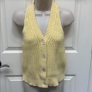 Madewell button-front sweater vest in a light yellow color